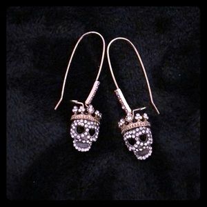 Pavé Skull Long Drop Statement Earrings
